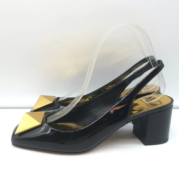 Valentino One Stud Slingback Pumps Black Patent Leather Size 36.5 NEW - Picture 5 of 10